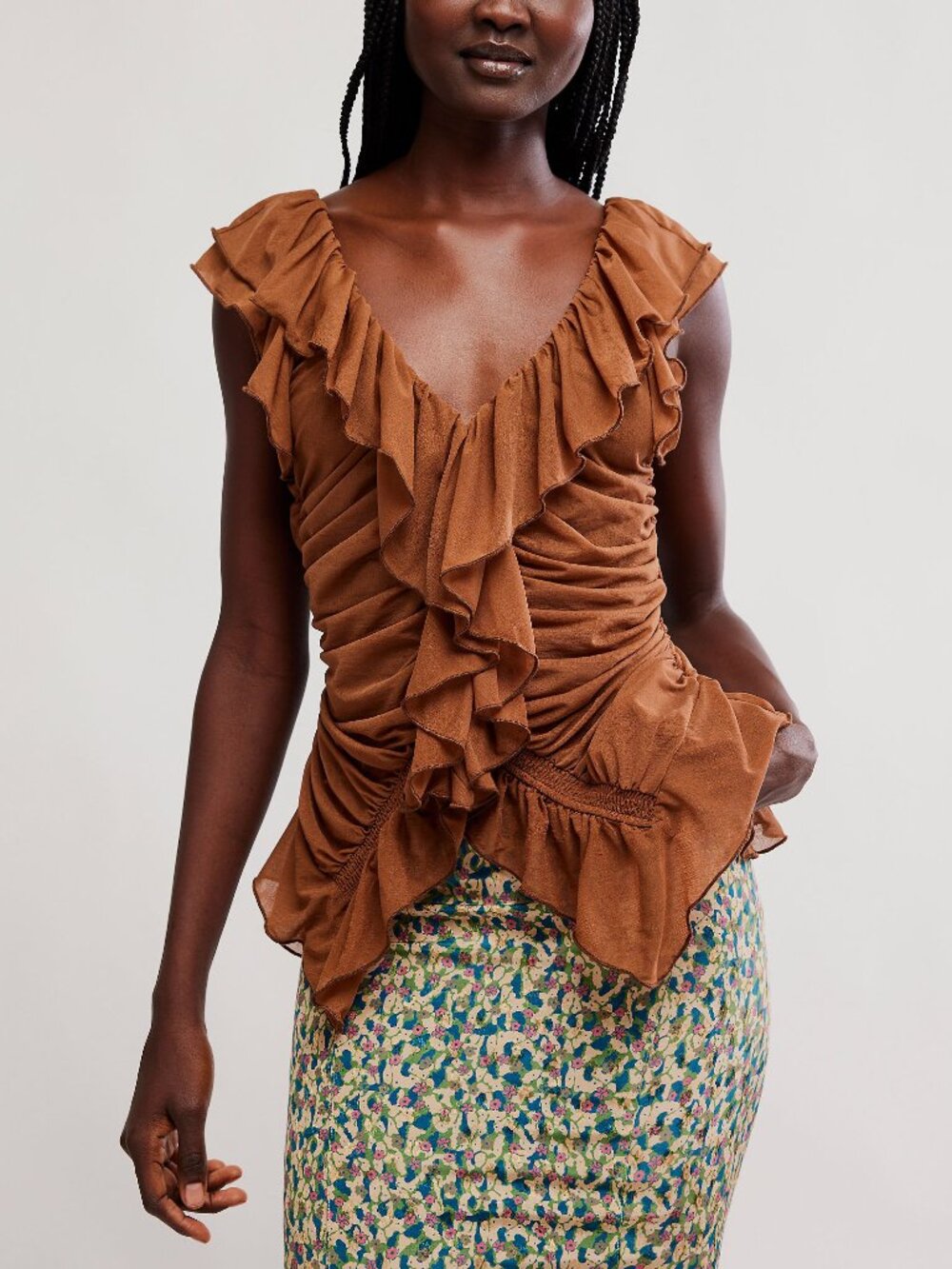 🆕 FREE PEOPLE Blythe Ruffle Top / Sepia Clay